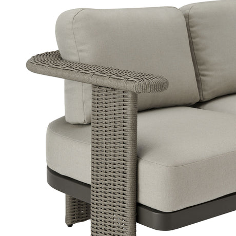 Ciela - Outdoor 3 Seat Sofa With Rattan Trim Aluminum Frame And Clouded Taupe Cushions - Dark Bronze / Gray