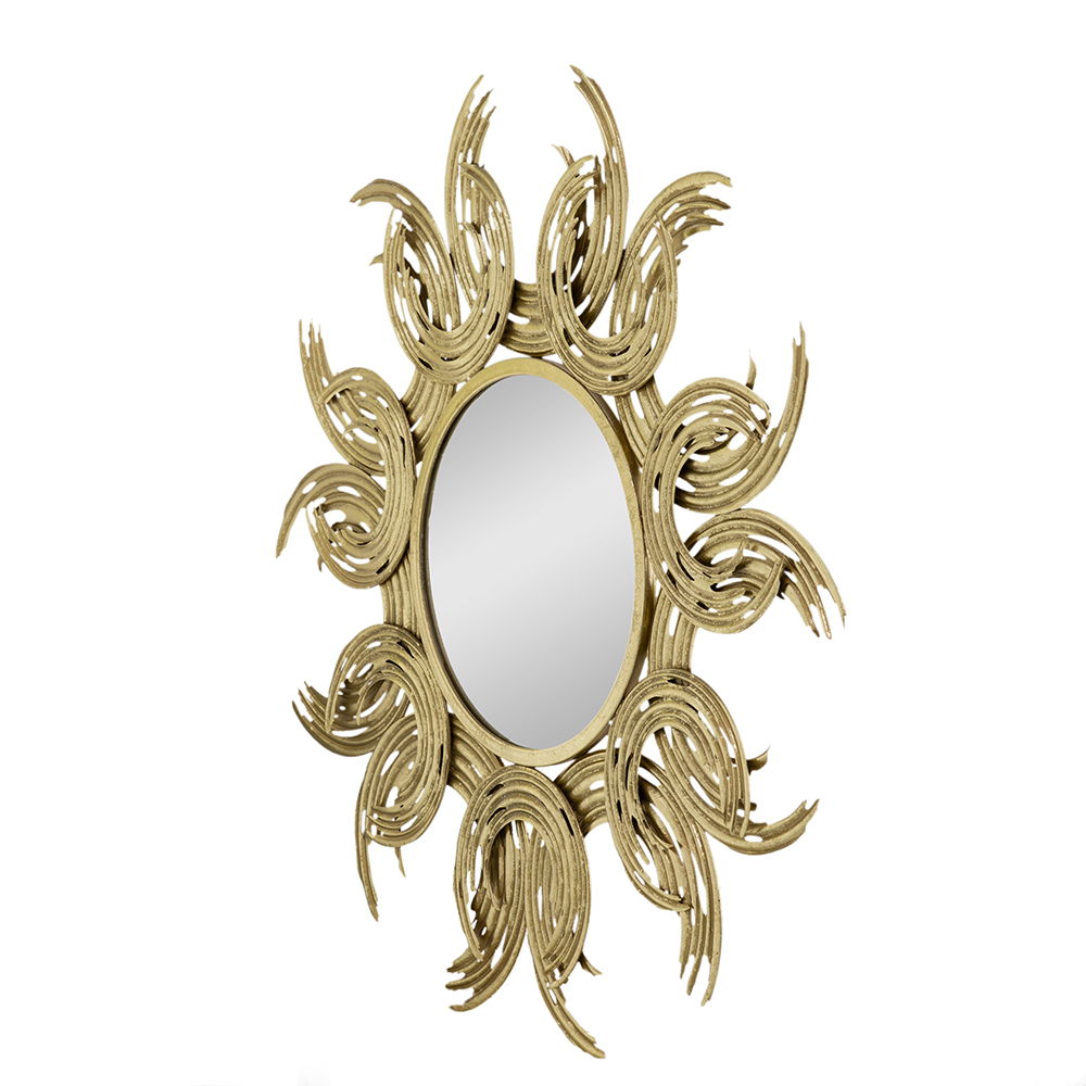 Sunburst Metal Decorative Mirror With, Boho Wall Decor Sun Mirror For Living Room Bathroom Enterway - Gold - Wall Mirrors - Alpine Outlets