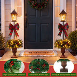 Christmas Lamp Post Decor With Plaid Bow, Artificial Outdoor Holiday Decor (Set of 2) - Brown / Bronze / Green