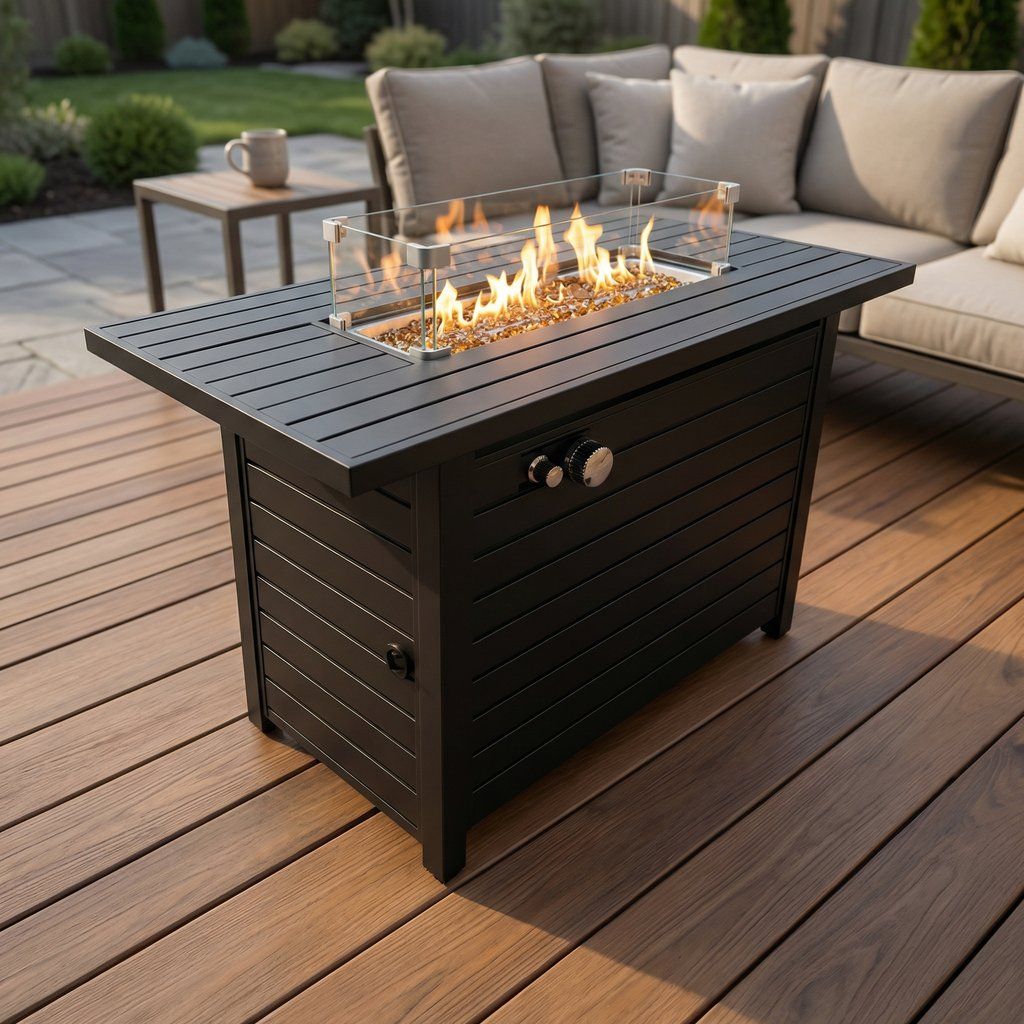 Propane Outdoor Fire Pit Table Steel Modern Patio Furniture 42x25in