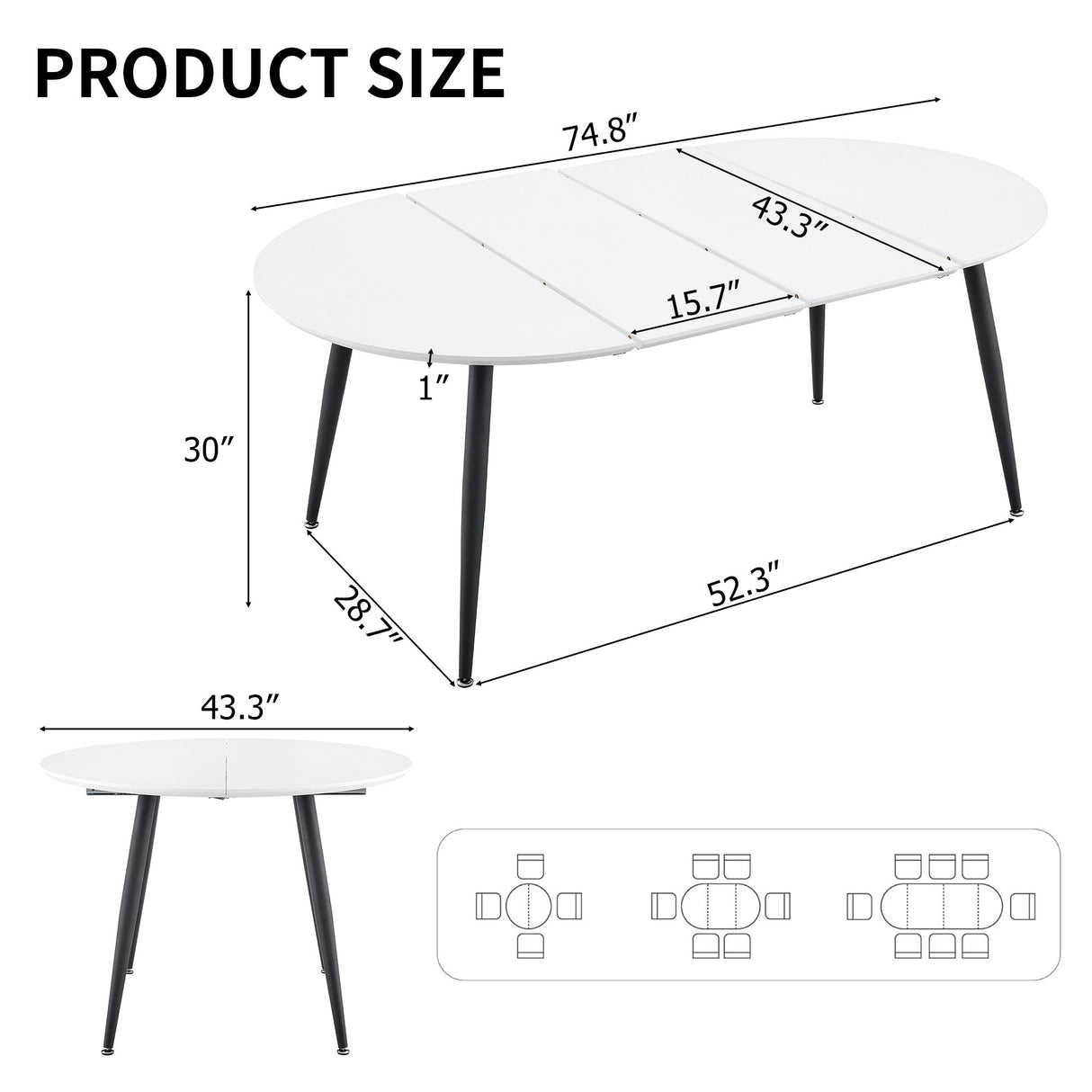 Pull Out Dining Table, Round Design - White