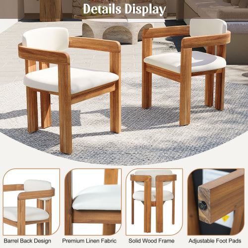 5-Piece Outdoor Acacia Wood Round Dining Set Beige Cushion