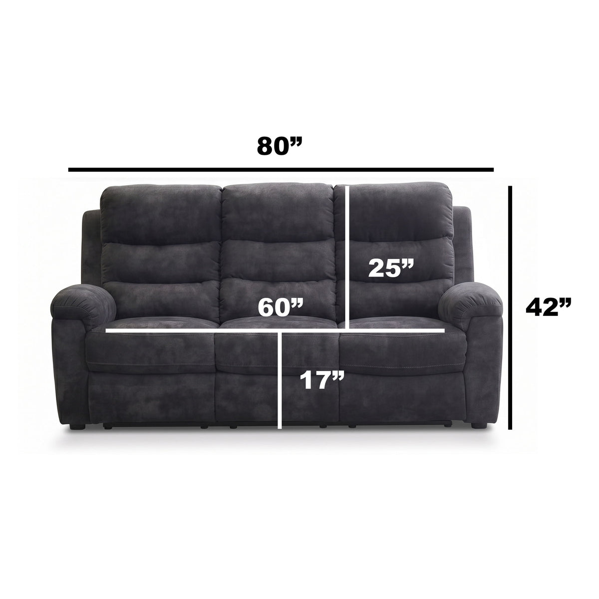 3 Seater Manual Recliner Sofa With 150° Recline, 2 Adjustable Side Seats, Extended Footrest, Oversized Seating For Living Room - Dark Gray