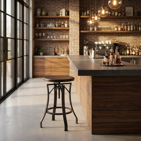 Winslow - Adjustable Height Metal Barstool With Wood Seat - Walnut