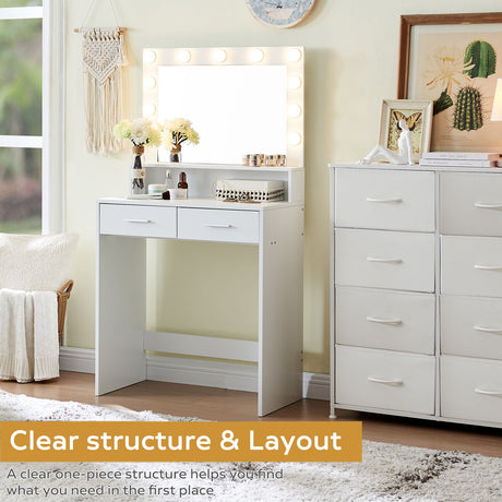 Vanity Desk With Mirror And Lights, Dressing Table With Large Drawer, 2 Level Storage Dresser & 3 Lighting Modes Adjustable Brightness, Suitable For Bedroom - Vanities & Mirrors - Alpine Outlets