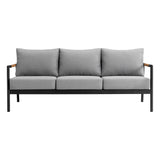 Crown - 4 Piece Black Aluminum And Teak Outdoor Seating Set With Dark Gray Cushions