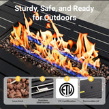 Outdoor 2 In 1 Propane Fire Pit Table With Lid & Glass Shield, Rectangular Fire Table, Lava Rock & Cover - Black