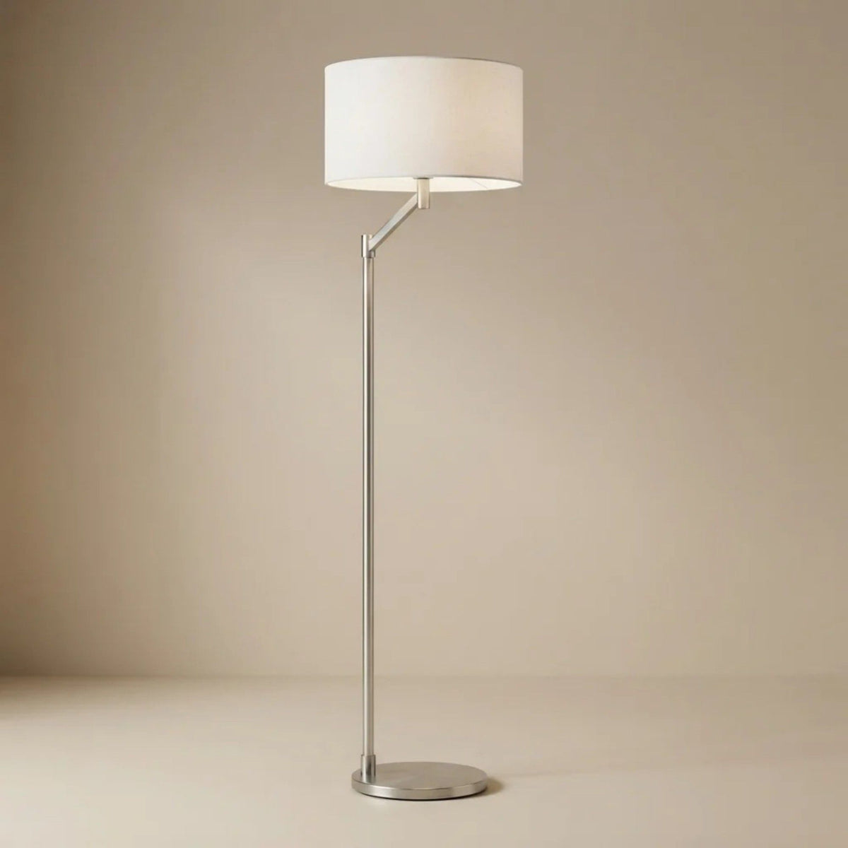 Serene - Floor Lamp With Rotary Switch Base Linen Shade - Brushed Nickel / White