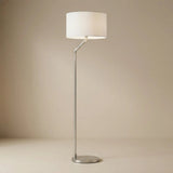 Serene - Floor Lamp With Rotary Switch Base Linen Shade - Brushed Nickel / White