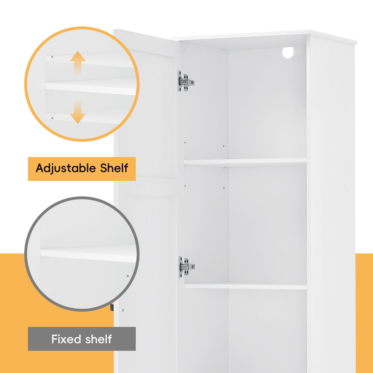 Storage Cabinet With 1 Door And Adjustable Shelf, Rectangle Shape - White