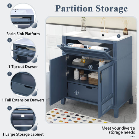 Bathroom Vanity With Sink Storage Cabinet - Blue