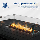 Rectangular Propane Fire Pit Table With Burner, Lava Rock, Waterproof Cover