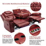 Home Theater Seating Manual Recliner Chair With Center Console And LED Light Strip For Living Room - Red