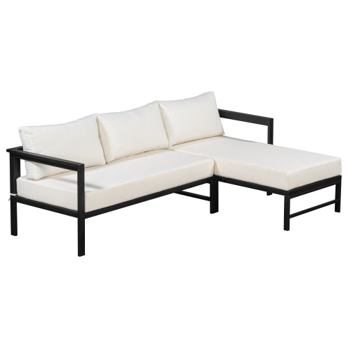 U-Style Outdoor L-Shaped Iron Patio Sofa with Thick Cushions Beige