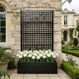 Planter Box With Trellis, Outdoor Raised Garden Bed With Privacy Screen Lattice Panels For Patio - Black