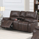 Power Reclining Loveseat With USB Port Leather Upholstered, Built In Cup Holder - Chocolate