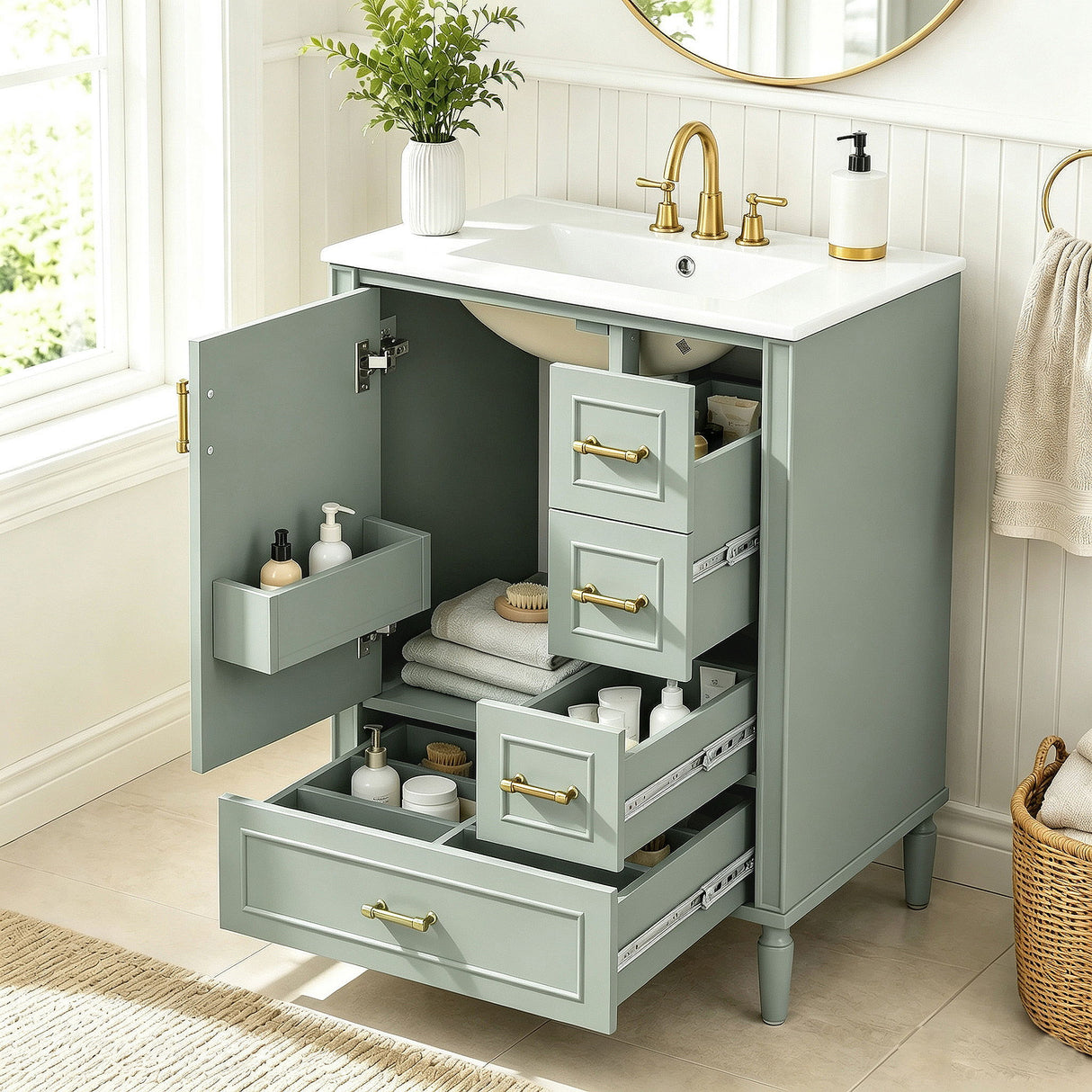 Modern Bathroom Vanity With Sink, Soft Close Doors, 3 Drawers