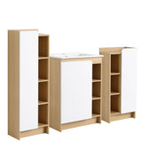24" Bathroom Vanity With Sink & Tall And Low Side Cabinets, Vanity Set With Thin Edge Sink & Interchangeable Door Panels, 3 Piece Bathroom Storage Set - Black / Light Oak / White