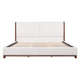 King Upholstered Bed Frame, No Box Spring Needed - Walnut / White