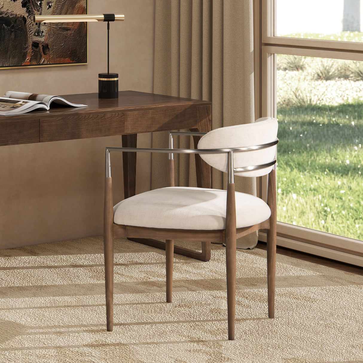 Artemis - Mixed Material Upholstered Dining Arm Chair - Warm White - Arm Chairs - Alpine Outlets