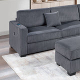 3 Piece Sectional Sofa With Reversible Chaise And USB Storage Ottoman