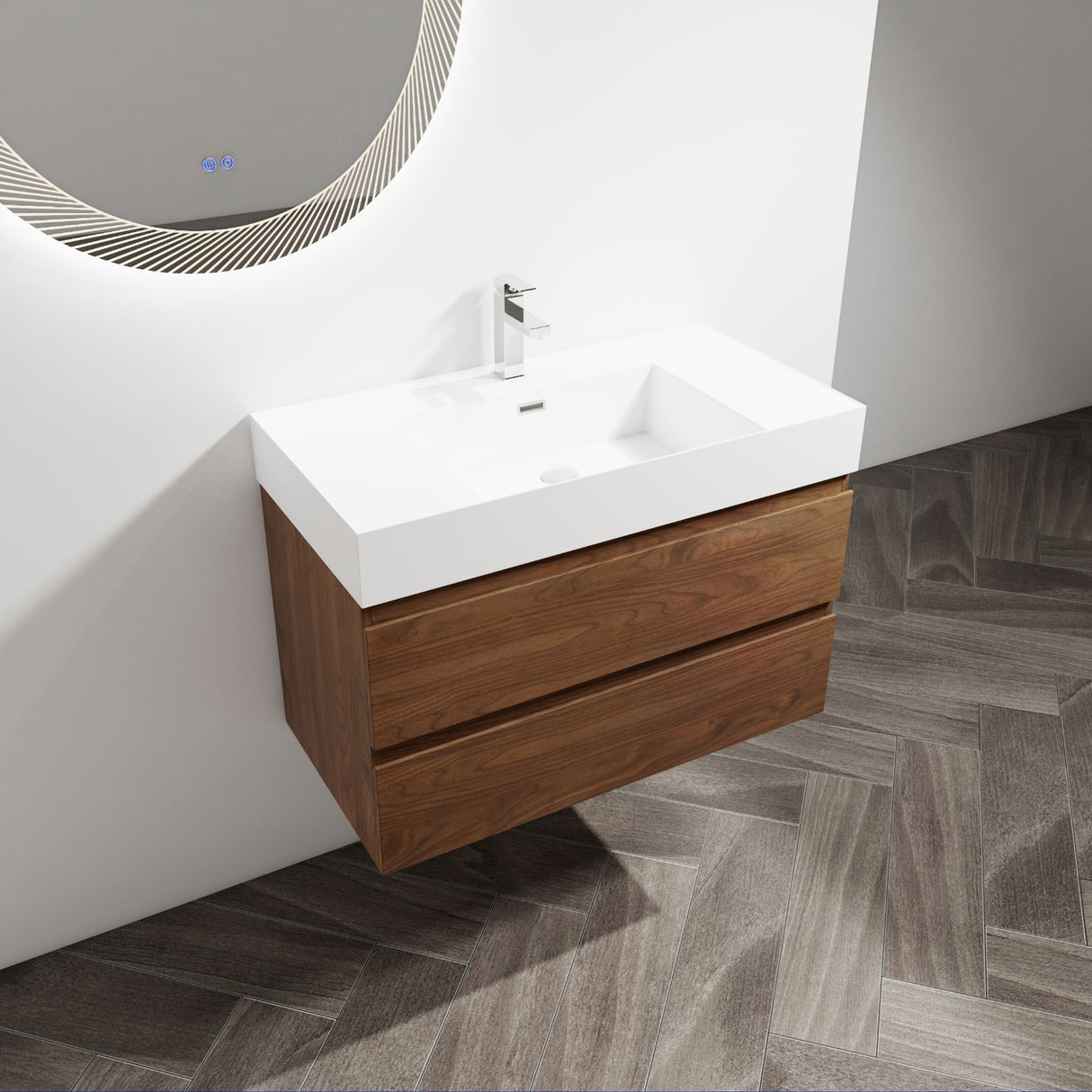 Wall Mounted Bathroom Vanity And Sink, 2 Soft Close Drawers
