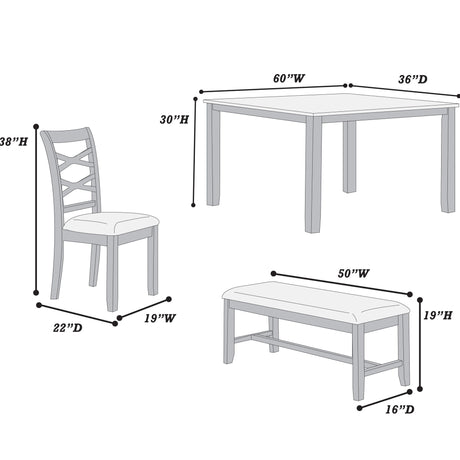 Dining Set 6 Piece With Table And Upholstered X Back Chairs - Charcoal