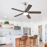 42" Ceiling Fan With Reversible DC Motor, LED Light, 5 Blade Design - Nickel