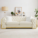 2 Seater Sofa With Button Tufted Diamond Grid & 2 Pillows For Living Room