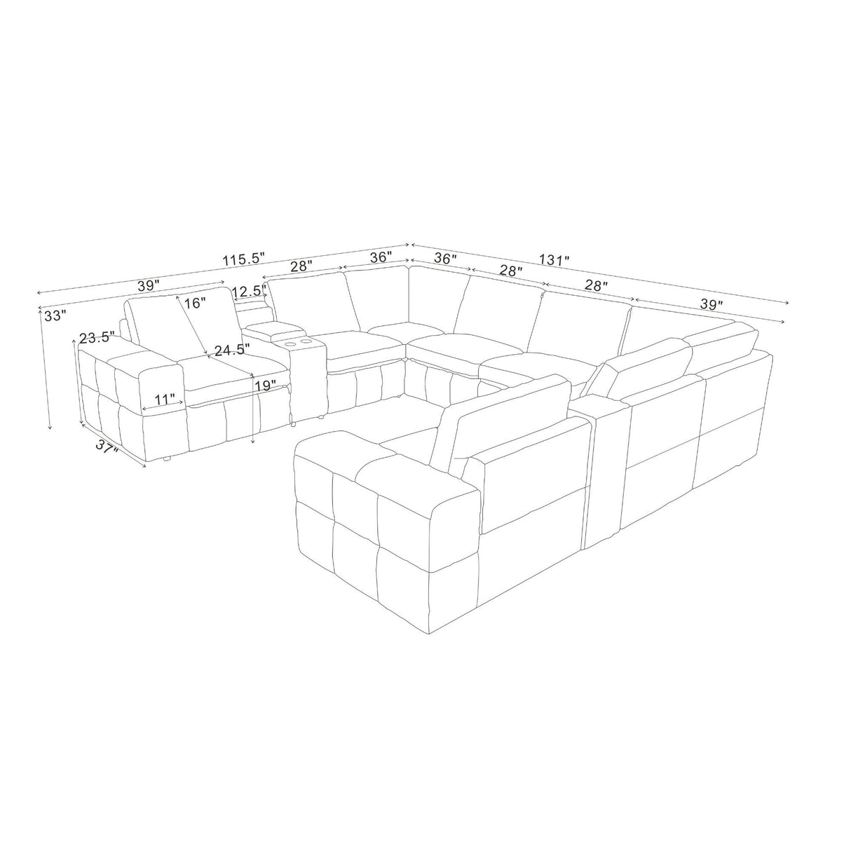 Modular Sectional With Large Square Arms