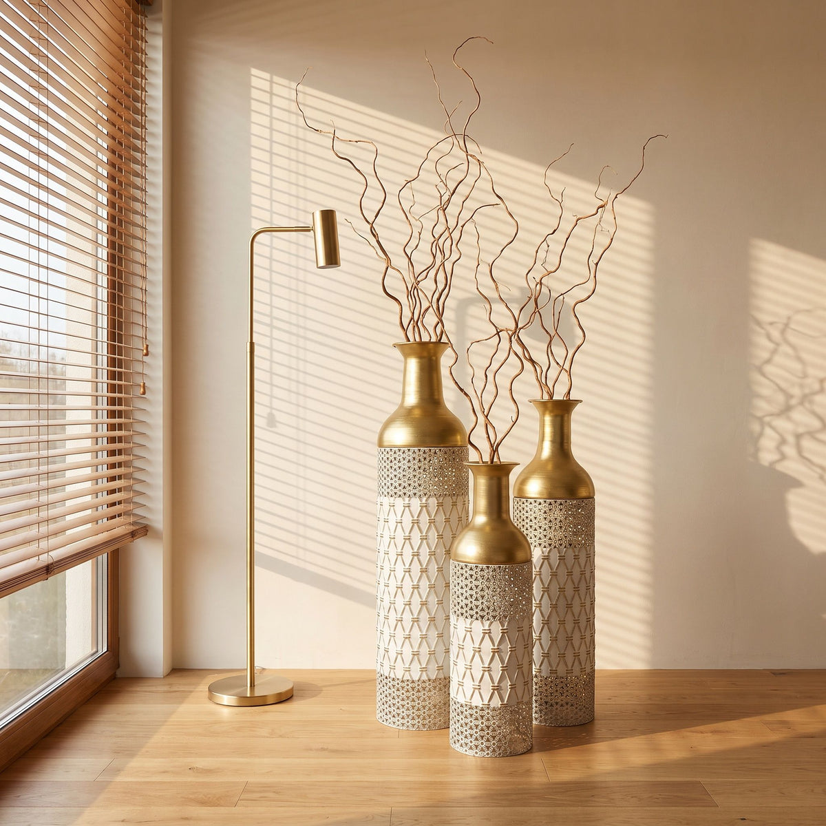 Tall Floor Vase Decorative Vase, Home Accent Decor (Set of 3) - White / Gold