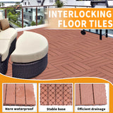 Plastic Interlocking Deck Tiles, Patio Flooring Outdoor Waterproof All Weather Use For Garden Poolside Front / Back Yard (Set of 44) - Mahogany