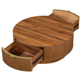 Farmhouse Round Coffee Table With Storage Drawer