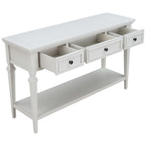 Classic Retro Style Console Table With 3 Top Drawers And Open Style Bottom Shelf - Antique White