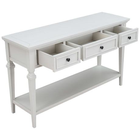 Classic Retro Style Console Table With 3 Top Drawers And Open Style Bottom Shelf - Antique White