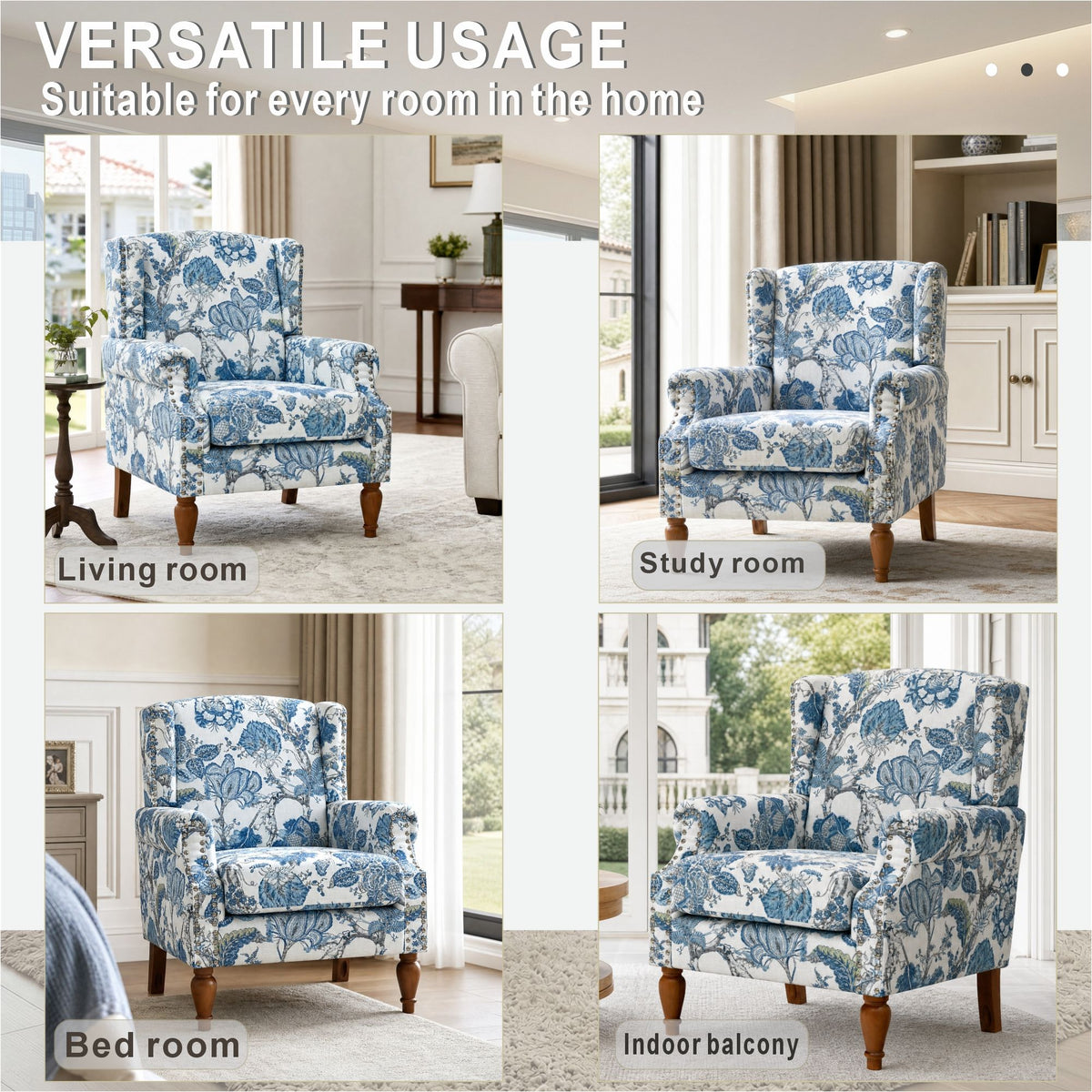 Accent Chair With Floral Upholstery And Nailhead Trim