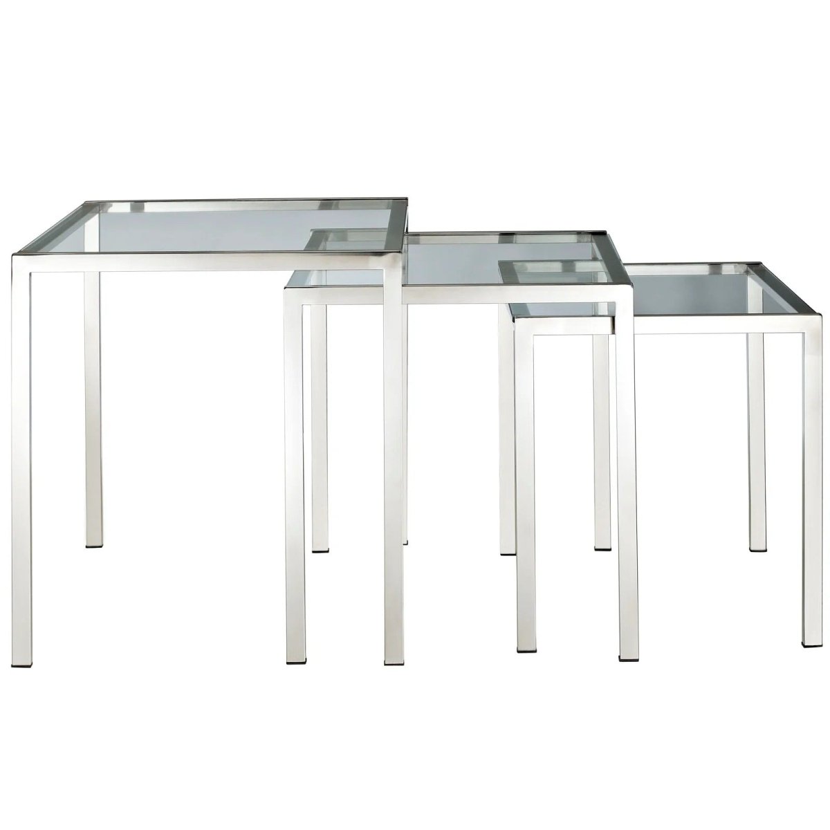 3 Piece Glass Nesting Tables with Metal Frame – Silver - End & Side Tables available at Alpine Outlets in Denver
