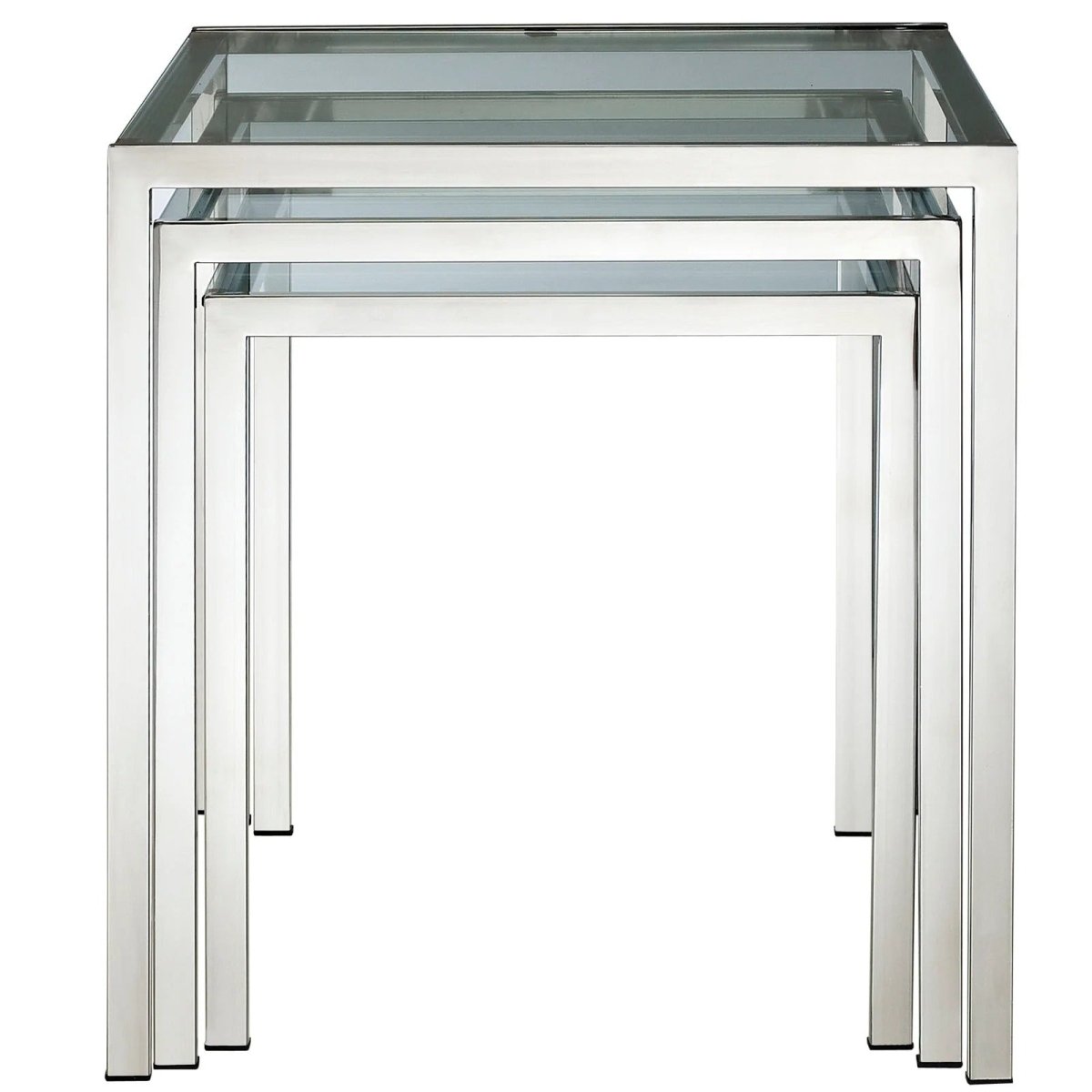 3 Piece Glass Nesting Tables with Metal Frame – Silver - End & Side Tables available at Alpine Outlets in Denver