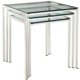 3 Piece Glass Nesting Tables with Metal Frame – Silver - End & Side Tables available at Alpine Outlets in Denver