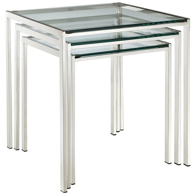 3 Piece Glass Nesting Tables with Metal Frame – Silver - End & Side Tables available at Alpine Outlets in Denver