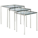 3 Piece Glass Nesting Tables with Metal Frame – Silver - End & Side Tables available at Alpine Outlets in Denver