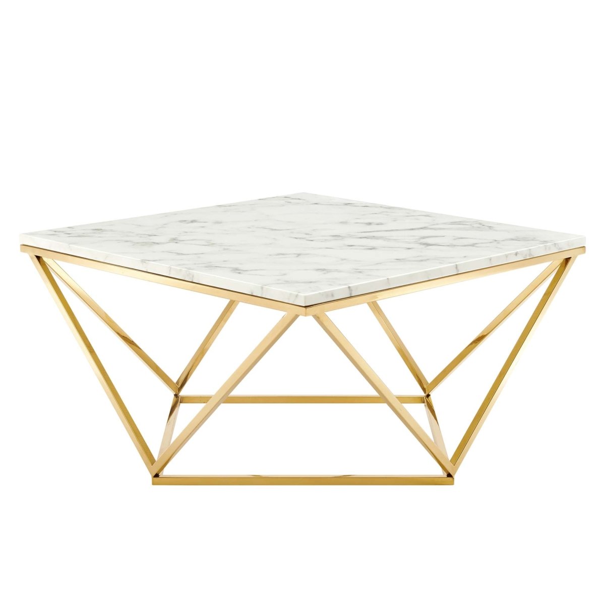 30 Inch Geometric Stainless Steel Coffee Table in Gold White - Coffee Tables available at Alpine Outlets in Denver