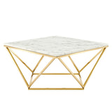 30 Inch Geometric Stainless Steel Coffee Table in Gold White - Coffee Tables available at Alpine Outlets in Denver