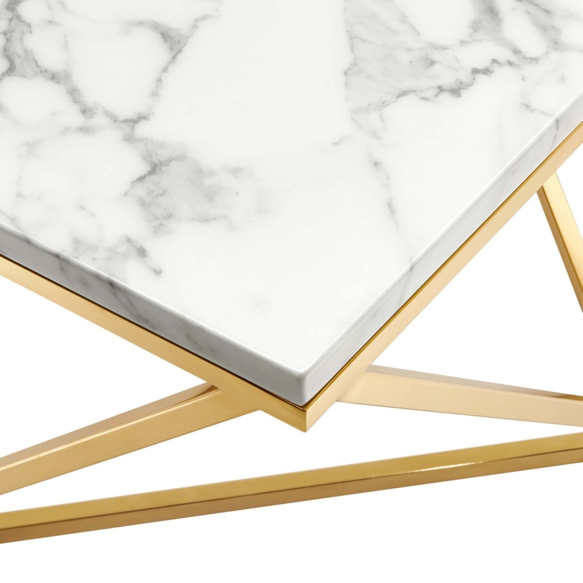 30 Inch Geometric Stainless Steel Coffee Table in Gold White - Coffee Tables available at Alpine Outlets in Denver