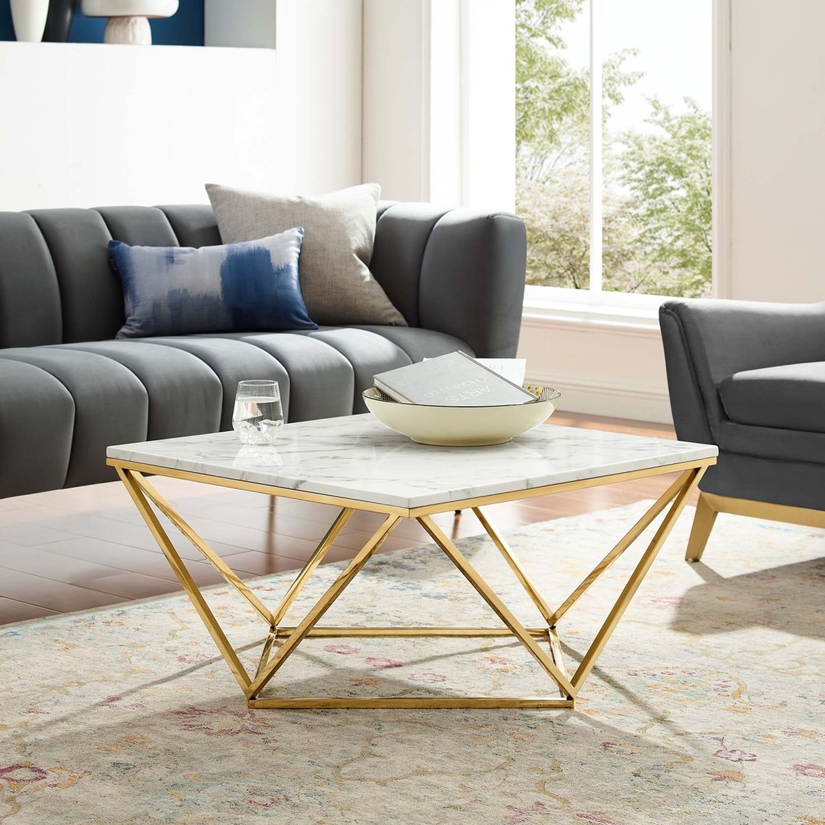 30 Inch Geometric Stainless Steel Coffee Table in Gold White - Coffee Tables available at Alpine Outlets in Denver