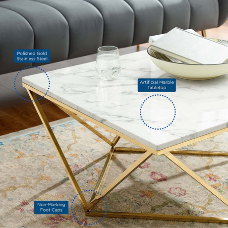 30 Inch Geometric Stainless Steel Coffee Table in Gold White - Coffee Tables available at Alpine Outlets in Denver