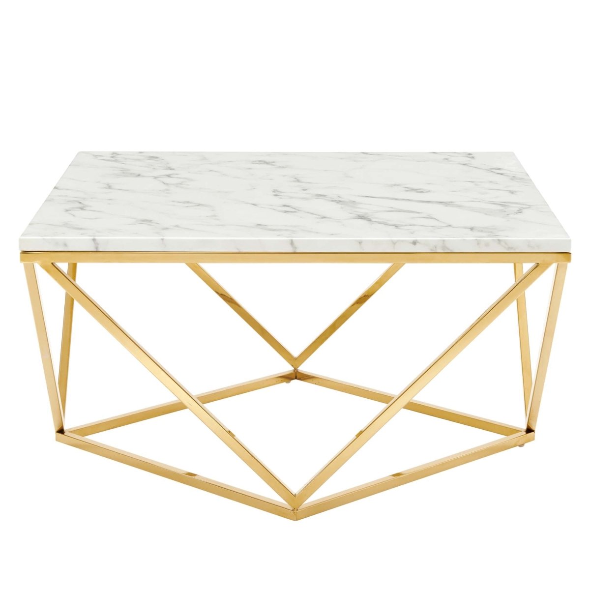 30 Inch Geometric Stainless Steel Coffee Table in Gold White - Coffee Tables available at Alpine Outlets in Denver