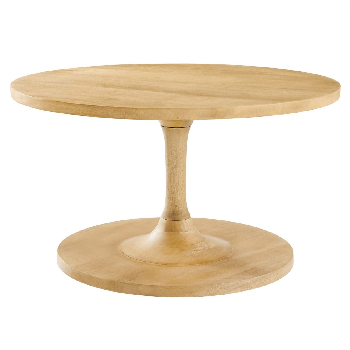 30 Inch Round Solid Mango Wood Pedestal Coffee Table in Oak - Coffee Tables available at Alpine Outlets in Denver