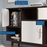 30" Mid - Century Modern Display Stand and Storage Cabinet in Cappuccino White - Bookcases available at Alpine Outlets in Denver