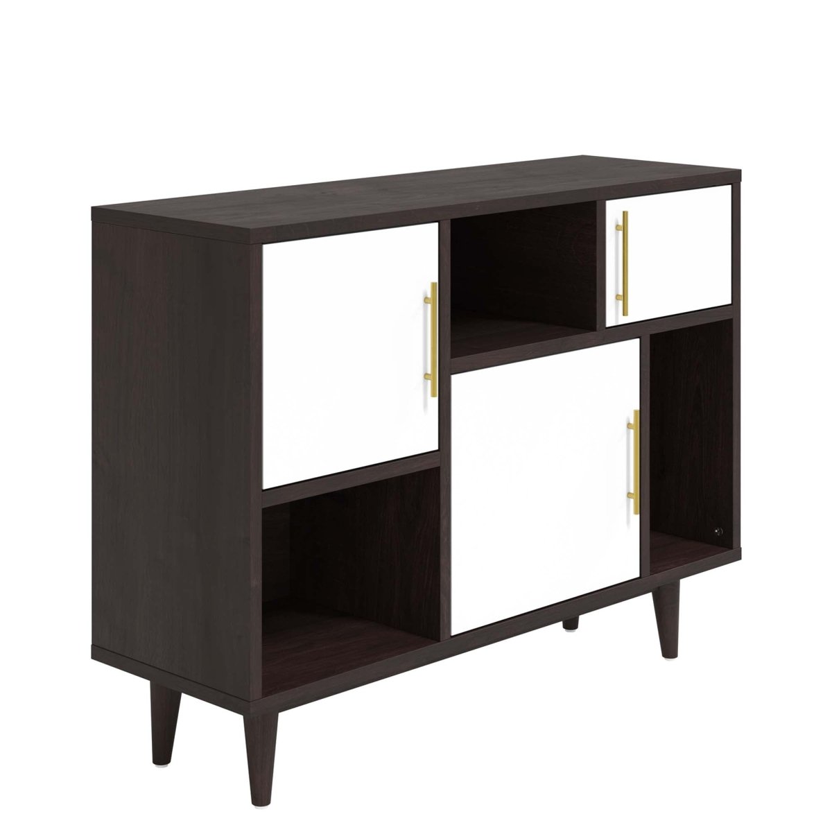 30" Mid - Century Modern Display Stand and Storage Cabinet in Cappuccino White - Bookcases available at Alpine Outlets in Denver